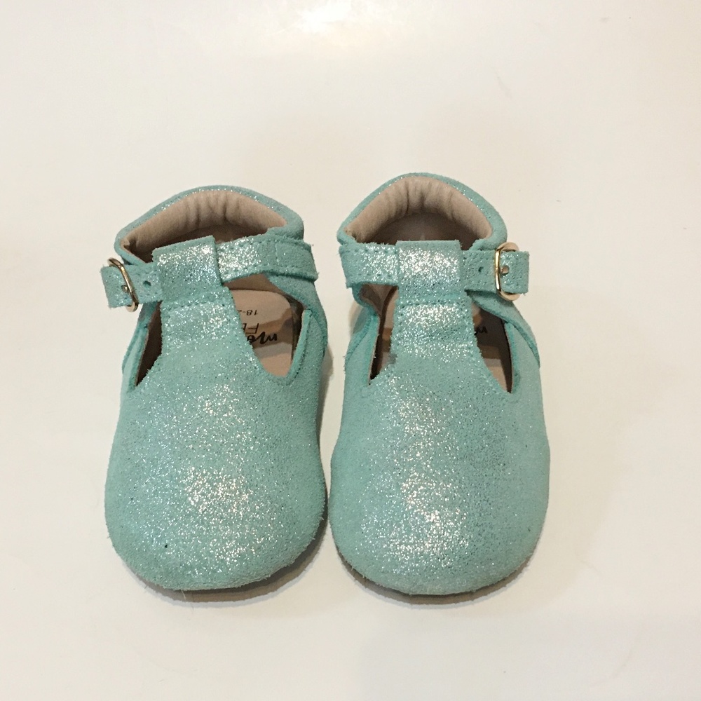 MONKEY FEET GREEN T-STRAP SHOES BABY GIRLS SIZE 18-24M